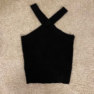 House of Harlow Black contour ribbed Cross neck top Size S